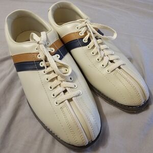 Vintage Striker Beige Split Toe Bowling Shoes Mens Size 9.5 Rockabilly Steampunk